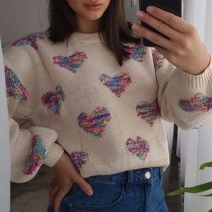 NWT Oversized cream with hearts sweater